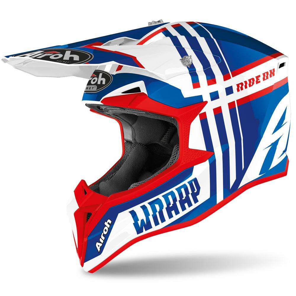 Шлем кросс AIROH Wraap Broken Blue-Red Gloss